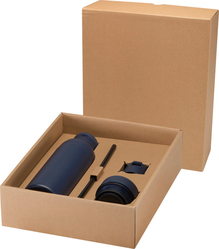 Illuminate 650 ml RCS recycled double wall stainless steel water bottle with 3-piece lid set - Navy