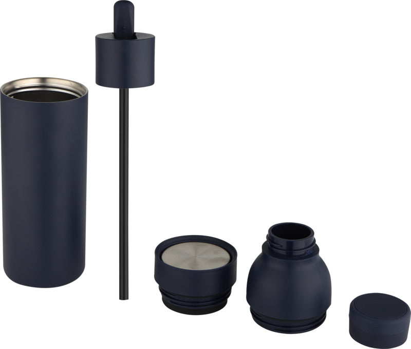 Illuminate 650 ml RCS recycled double wall stainless steel water bottle with 3-piece lid set - Navy
