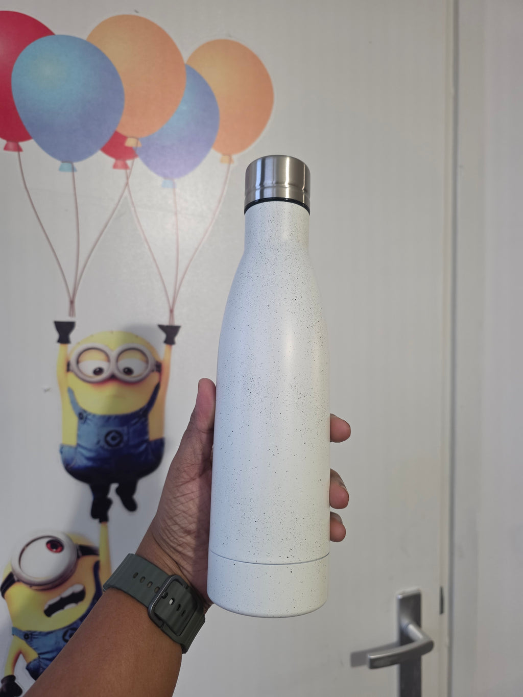 Copper vaccum insulated marble white water bottle