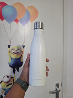 Copper vaccum insulated marble white water bottle