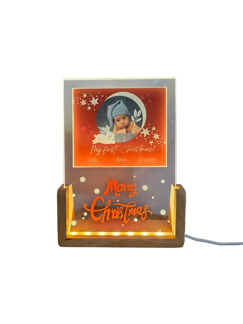 Glass frame - 12.7 x 17.8 cm - Merry Christmas with led stand