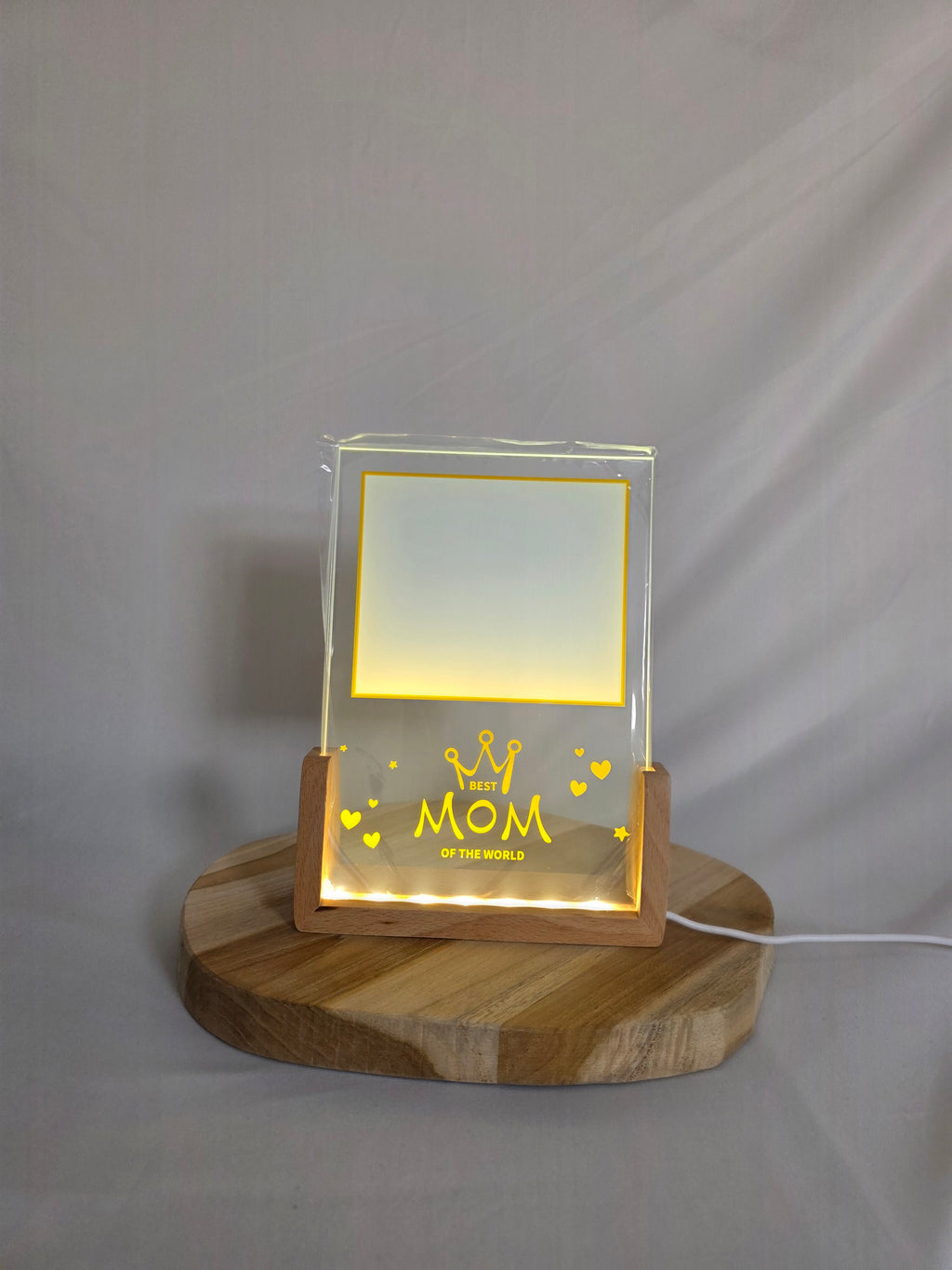 Best Mom glass frame shape rectangle picture with led stand
