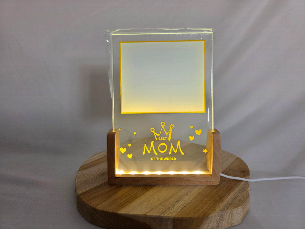 Best Mom glass frame shape rectangle picture with led stand