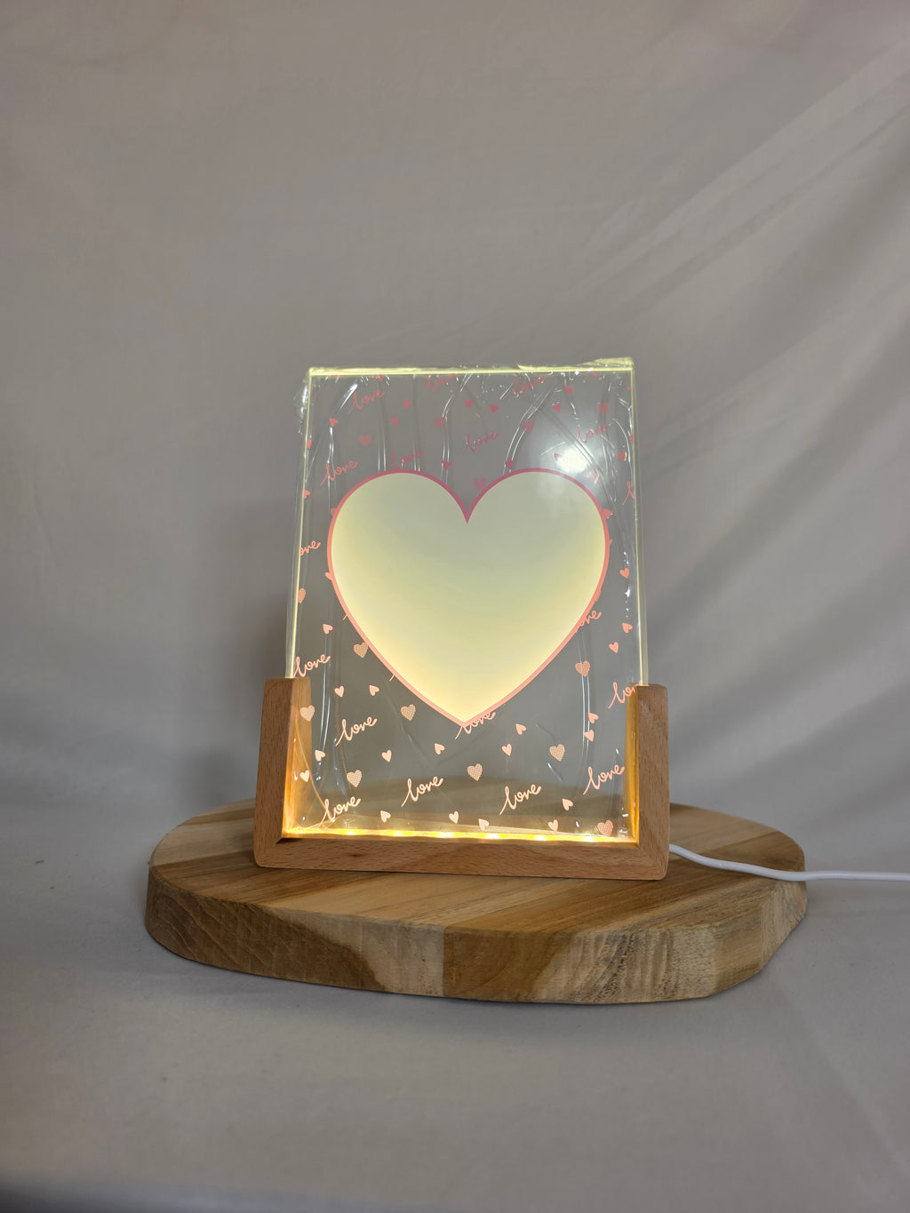 Love Glass frame -  Heart shape picture with led stand