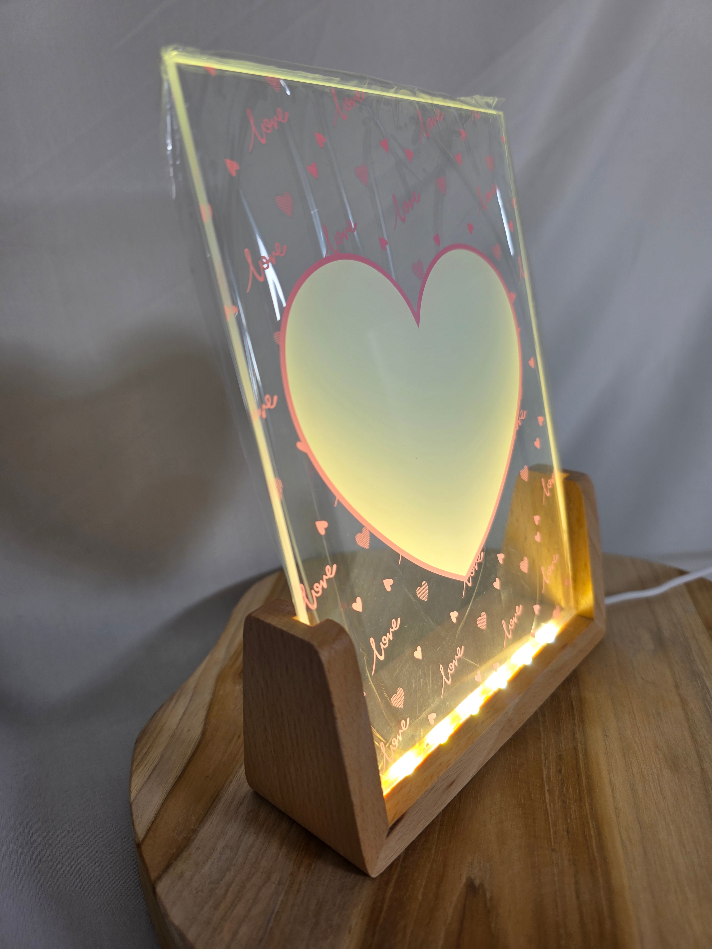 Love Glass frame -  Heart shape picture with led stand
