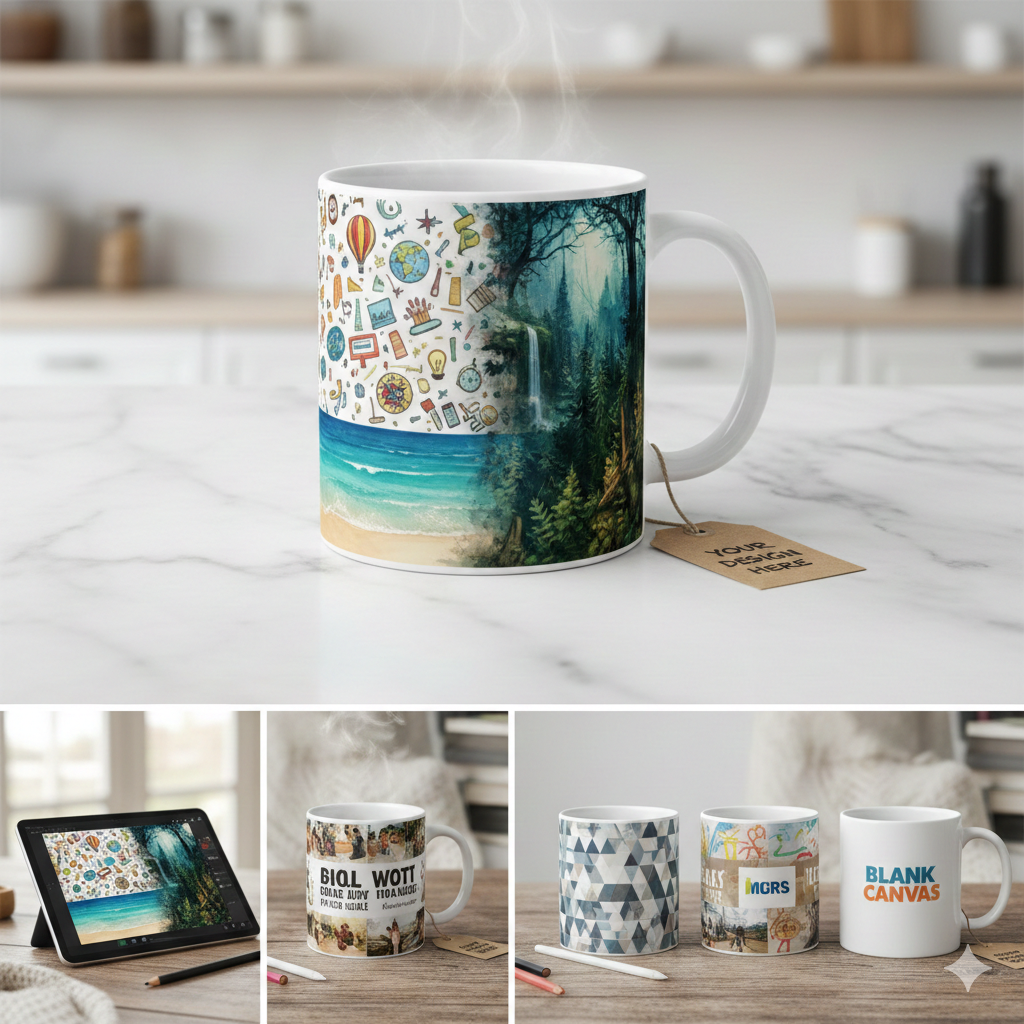 The Freestyle 360° Mug - Upload your own full-wrap art - White
