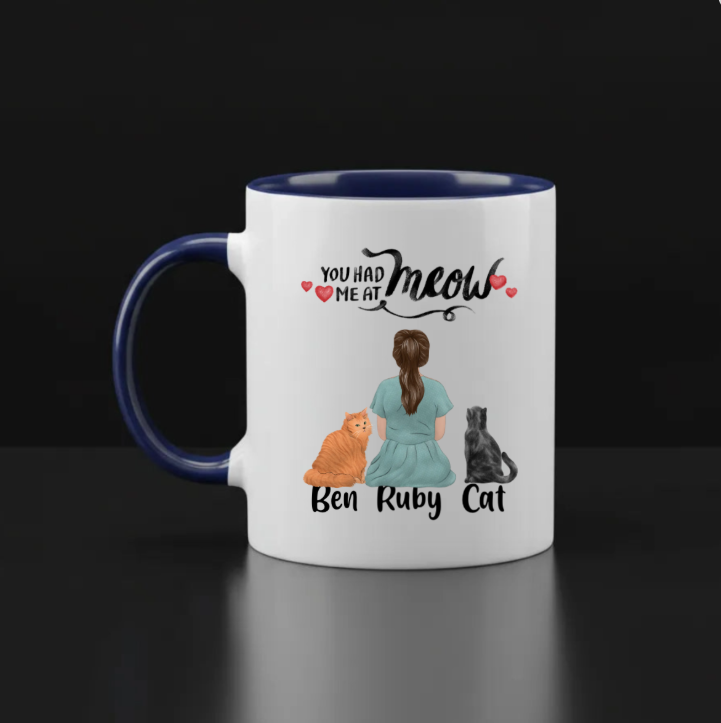 You had me at Meow - 330ML ( Ceramic Navy Blue Mug ) - Custom