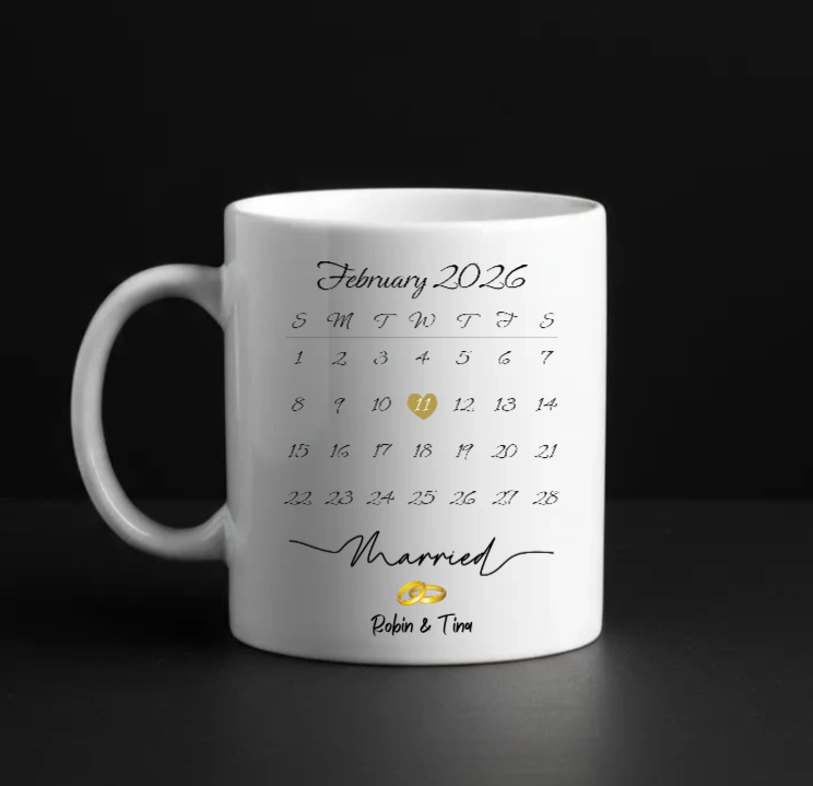Married Calendar - 330 ml ceramic white mug - custom