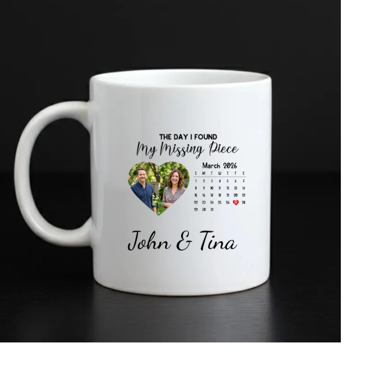 The Day we found - 330 ml ceramic white mug - custom