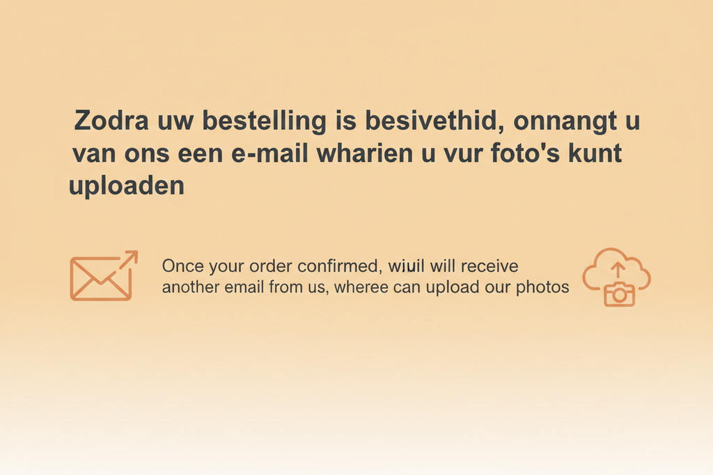 incude this line in the top "Zodra uw bestelling is bevestigd, ontvangt u van ons een e-mail waarin u uw foto's kunt uploaden." the banner should be in light orange 